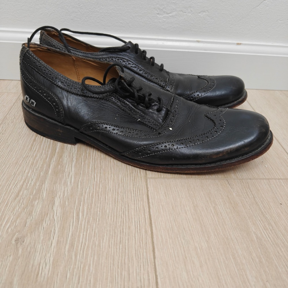 Bed Stu Mens Wingtip Oxford 12 Black Leather Brogue Distressed Dark Academia